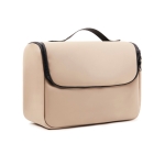 Water-repellent synthetic leather travel toiletry bag with handle ivory colour