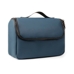 Water-repellent synthetic leather travel toiletry bag with handle navy-blue colour