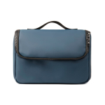 Water-repellent synthetic leather travel toiletry bag with handle navy-blue colour