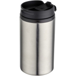 Recycled stainless steel mug with swivel lid, 250 ml matt silver colour