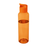 Transparent recycled plastic bottle with handle on the lid, 650 ml orange colour