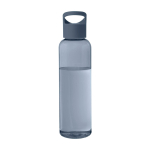 Transparent recycled plastic bottle with handle on the lid, 650 ml cyan blue colour second front view