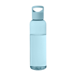Transparent recycled plastic bottle with handle on the lid, 650 ml light blue colour second front view