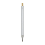 Recycled aluminium pen with bamboo push-button, black ink silver colour second rear view