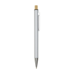 Recycled aluminium pen with bamboo push-button, black ink silver colour second side view