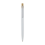 Aluminium and bamboo pen with transparent detail, blue ink white colour