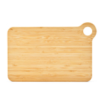 Bamboo chopping board with corner handle for serving natural colour rear view