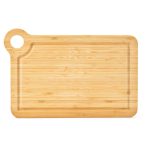 Bamboo chopping board with corner handle for serving natural colour front view