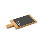Bamboo chopping board with large handle and decorative chalkboard natural colour second view