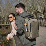 Recycled nylon waterproof laptop backpack, 15.6” camel colour second ambient view