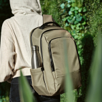 Recycled nylon waterproof laptop backpack, 15.6” camel colour ambient view