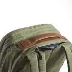 Backpack made of recycled cotton with wax coating, 230 g/m2 military green colour detail view
