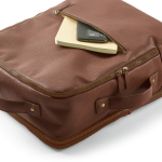 Elegant recycled leather backpack with expandable pocket for 17'' laptop dark brown colour third detail view