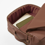 Elegant recycled leather backpack with expandable pocket for 17'' laptop dark brown colour fourth detail view