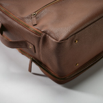 Elegant recycled leather backpack with expandable pocket for 17'' laptop dark brown colour detail view