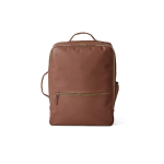 Elegant recycled leather backpack with expandable pocket for 17'' laptop dark brown colour front view