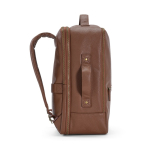 Elegant recycled leather backpack with expandable pocket for 17'' laptop dark brown colour side view