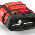 Eco-friendly waterproof backpack with magnetic closure for 17” laptop red colour third detail view