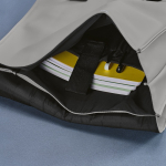 Recycled synthetic leather and recycled plastic backpack for 17” laptop light grey colour third detail view