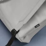 Recycled synthetic leather and recycled plastic backpack for 17” laptop light grey colour detail view