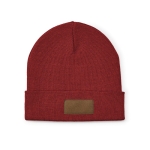 Wool and RPET hat with patch burgundy colour front view