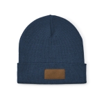 Wool and RPET hat with patch blue colour front view