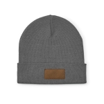 Wool and RPET hat with patch grey colour front view