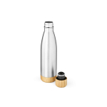 Recycled steel double-wall bottle with bamboo lid 500 ml silver colour second view