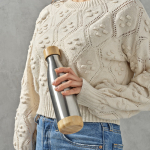 Recycled steel double-wall bottle with bamboo lid 500 ml silver colour ambient view