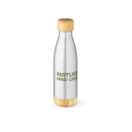 Recycled steel double-wall bottle with bamboo lid 500 ml silver colour