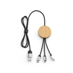 5-in-1 bamboo and eco-plastic charging cable with wireless charging 1m black colour front view