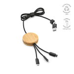 5-in-1 bamboo and eco-plastic charging cable with wireless charging 1m black colour