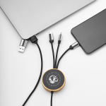 5-in-1 bamboo and eco-plastic charging cable with wireless charging 1m black colour