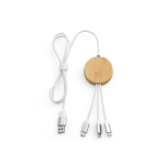 5-in-1 bamboo and eco-plastic charging cable with wireless charging 1m white colour front view