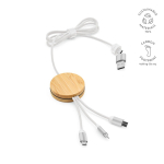 5-in-1 bamboo and eco-plastic charging cable with wireless charging 1m white colour