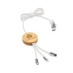 5-in-1 bamboo and eco-plastic charging cable with wireless charging 1m white colour