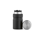 Recycled steel food jar with foldable spoon 740ml black colour front view
