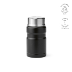 Recycled steel food jar with foldable spoon 740ml black colour