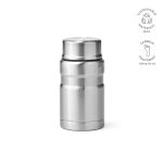 Recycled steel food jar with foldable spoon 740ml silver colour