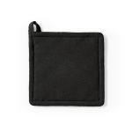 Recycled cotton kitchen pot holder with hanging loop 180 g/m² black colour front view