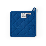 Recycled cotton kitchen pot holder with hanging loop 180 g/m² blue colour rear view