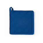 Recycled cotton kitchen pot holder with hanging loop 180 g/m² blue colour front view