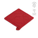 Recycled cotton kitchen pot holder with hanging loop 180 g/m² red colour