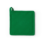Recycled cotton kitchen pot holder with hanging loop 180 g/m² green colour front view