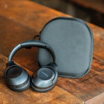 Wireless headphones with active noise cancellation and AI microphone dark grey colour ambient view