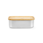 Recycled steel lunch box with bamboo lid and cutlery 490ml silver colour second view