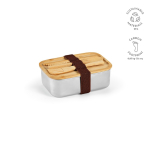 Recycled steel lunch box with bamboo lid and cutlery 490ml silver colour