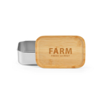 Recycled steel lunch box with bamboo lid and cutlery 490ml silver colour