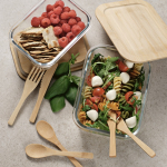 Glass and bamboo lunch box with cutlery and elastic band 800ml transparent colour ambient view