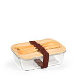 Glass and bamboo lunch box with cutlery and elastic band 800ml main view